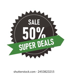 sale super deal badges 50% discount promo sales marketing strategy green modern round star design
