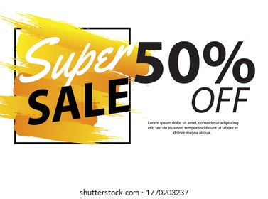 Sale super sign over art brush acrylic stroke paint abstract texture background vector illustration. Perfect watercolor design for a shop and sale banners.