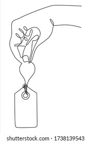 Sale symbol with discount voucher for promotion concept vector illustration sale coupons and offers. Flat human hand hold promo symbol.One continuous line drawing  