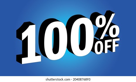 Sale tag 100% off - 3D and blue - for promotion offers and discounts	