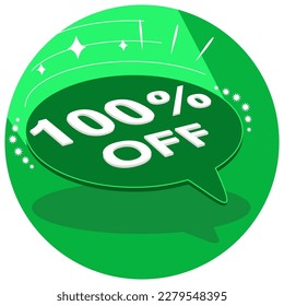 Sale tag 100% one hundred percent off in 3D, vector illustration, balloon shape, art.