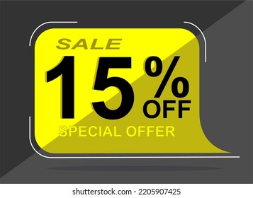 Sale tag 15% fifteen percent off, vector illustration, balloon shape.