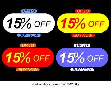 Sale tag up to 15% fifteen percent off, vector illustration.