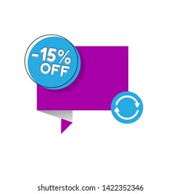 Sale tag 15% off, banner design template with text limited time only, discount app icon,
