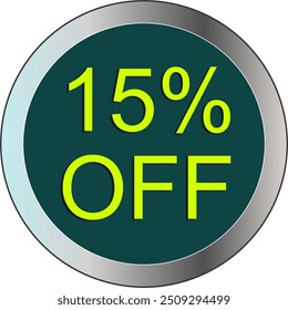 Sale tag 15% off, vector illustration, circle shape, art.