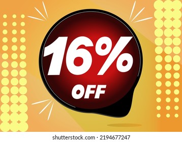 Sale tag 16%, sixteen percent off, vector illustration