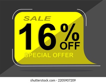 Sale tag 16% sixteen percent off, vector illustration, balloon shape.