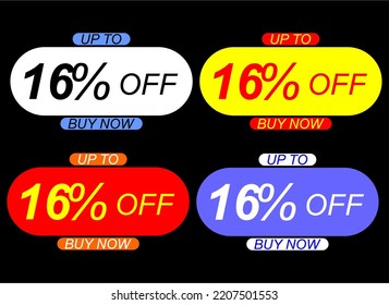 Sale tag up to 16% sixteen percent off, vector illustration.