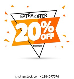 Sale tag 20% off, discount banner design template, extra offer, app icon, vector illustration