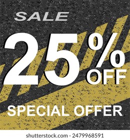 Sale tag 25% off, vector illustration asphalt, art.