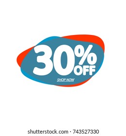 Sale tag 30% off, discount speech bubble banner, element design template, app icon, vector illustration