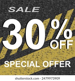 Sale tag 30% off, vector illustration asphalt, art.