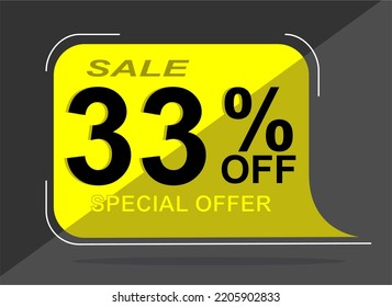 Sale tag 33% thirty three percent off, vector illustration, balloon shape.