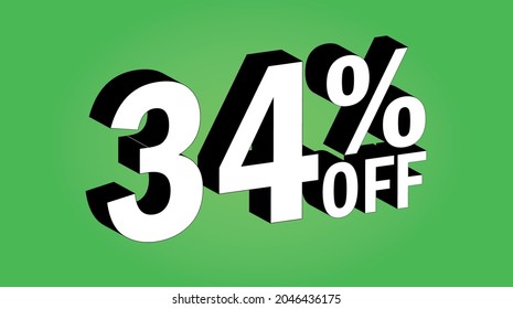 Sale tag 34 percent off - 3D and green - for promotion offers and discounts.