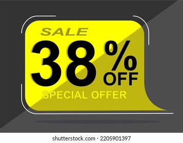 Sale tag 38% thirty eight percent off, vector illustration, balloon shape.