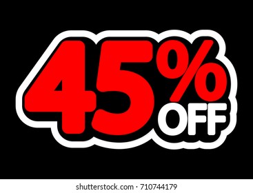Sale tag, 45 percent off, isolated sticker, poster design template, vector illustration