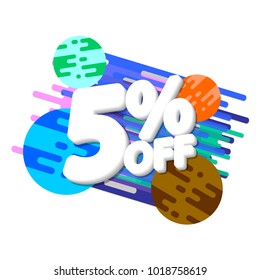 Sale tag 5% off, banner design template, app icon, vector illustration