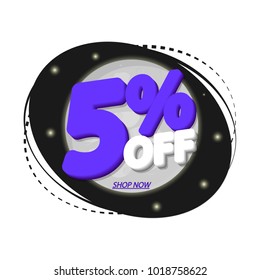 Sale tag 5% off, banner design template, app icon, vector illustration