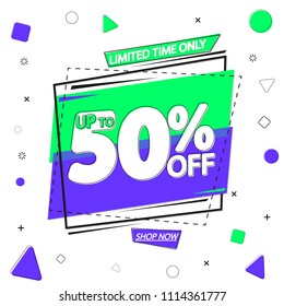 Sale tag up to 50% off, discount banner design template, app icon, special offer, vector illustration
