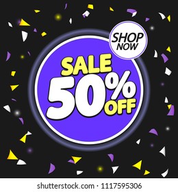 Sale tag 50% off, discount banner design template, app icon, vector illustration