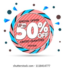 Sale tag up to 50% off, discount banner design template, special offer, app icon, vector illustration