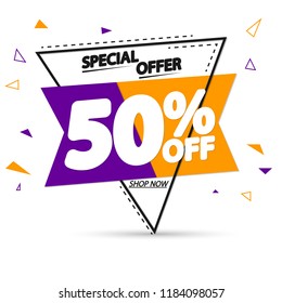 Sale tag 50% off, promotion banner design template, special offer, app icon, vector illustration