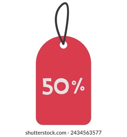 Sale Tag 50 percent Off Single 14 cute on a white background, vector illustration.