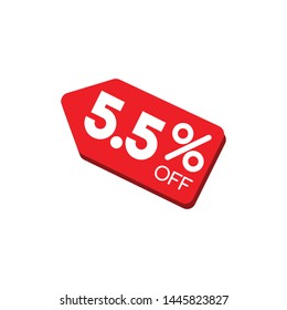 Sale tag with 5.5% discount isolated on white background. 5.5% off sale. Vector illustration. - Vector can change color