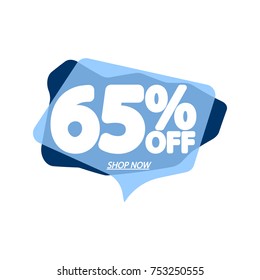 Sale tag 65% off, discount speech bubble banner, element design template, app icon, vector illustration