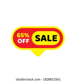 Sale tag 65 percent yellow and red color vector eps