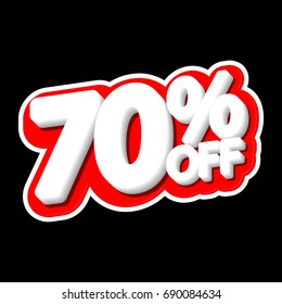 Sale tag, 70 percent off, isolated sticker, banner design template, vector illustration