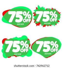 Sale tag 75% off, discount speech bubble banner, element design template, app icon, vector illustration