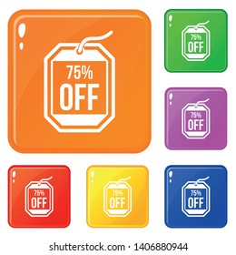 Sale tag 75 percent off icons set collection vector 6 color isolated on white background