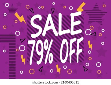 Sale tag 79% off, banner design template, purple color, vector illustration.