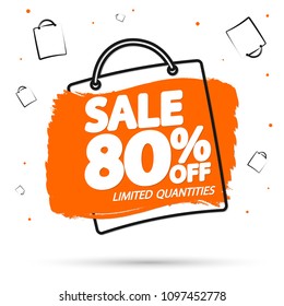 Sale tag 80% off, discount banner design template, end of season, app, icon, vector illustration