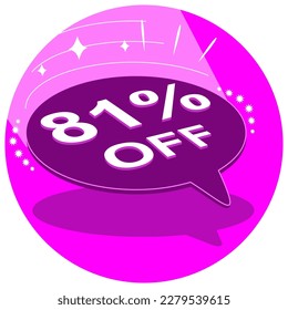 Etiqueta de venta 81% ochenta y un por ciento de descuento en 3D, ilustración vectorial, forma de globo, arte.