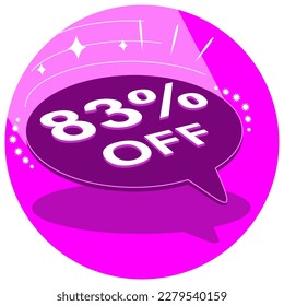 Sale tag 83% eighty three percent off in 3D, vector illustration, balloon shape, art.