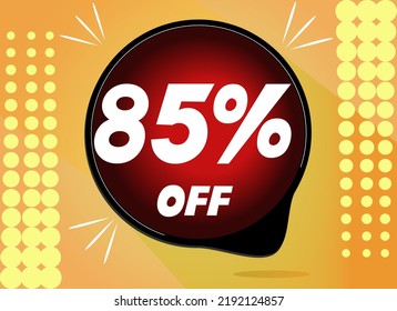 Etiqueta de venta 85%, 85% de descuento, ilustración vectorial