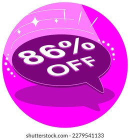 Sale tag 86% eighty six percent off in 3D, vector illustration, balloon shape, art.