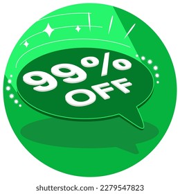 Sale tag 99% ninety nine percent off in 3D, vector illustration, balloon shape, art.
