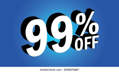 Sale tag 99% off - 3D and blue - for promotion offers and discounts	