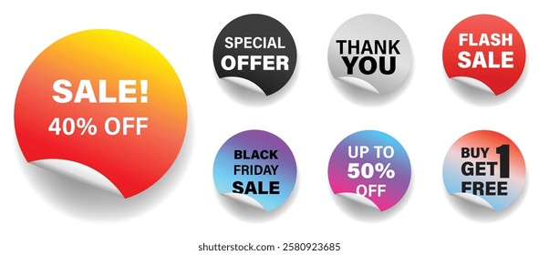 Sale Tag and Banner Icon Set. Special Offer, black Friday. Buy Get 1 Free , Thank You Discount, Mega Sale and Online Shopping Banner Template Vector Design on White Background.