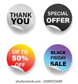 Sale Tag and Banner Icon Set. Special Offer, black Friday. Buy Get 1 Free , Thank You Discount, Mega Sale and Online Shopping Banner Template Vector Design on White Background.