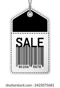 Sale tag with barcode on a string vector illustration