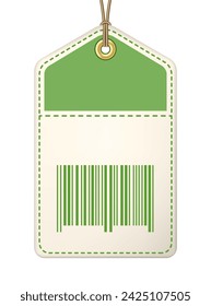 Sale tag with barcode on a string vector illustration