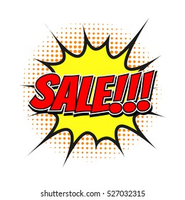 Sale tag in comic speech bubble, halftone design, isolated vector