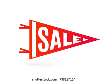 Sale Tag Design. Bright Red Color Pennant Flag Typography Motion Concept. Vector Illustration