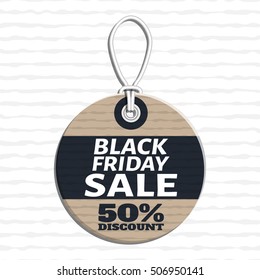 sale tag design on the theme of black friday sale, discount with cardboard texture. black friday tag template made in material design style with text. vector illustration