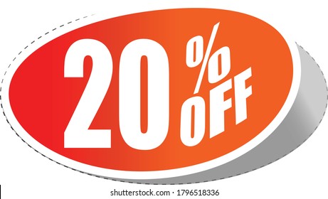 Sale tag, discount 20% off, isolated sticker, banner design template, vector illustration