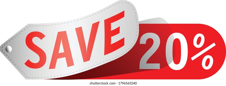Sale tag, discount 20% off, isolated sticker, banner design template, vector illustration